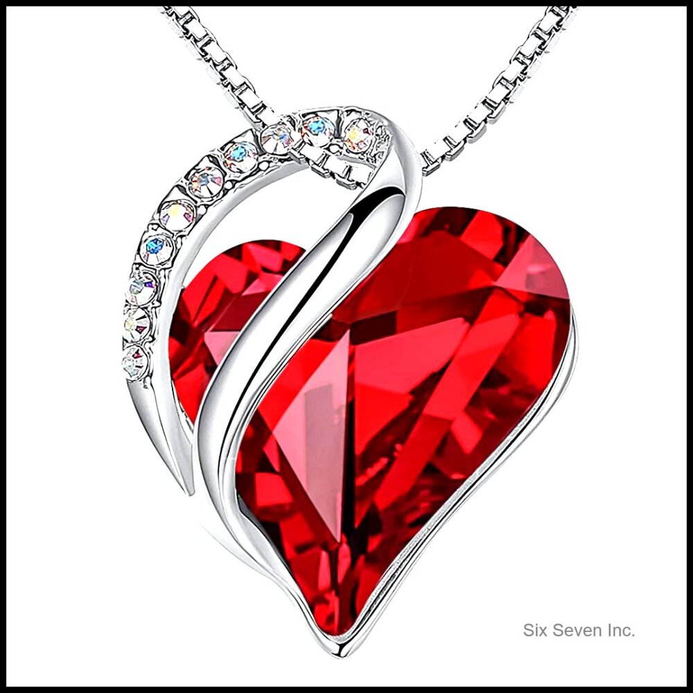 Silver Plated Heart Pendant Necklace Infinity Love Birthstone Crystal Jewelry